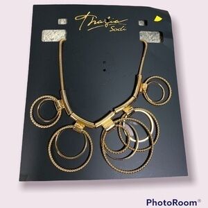 Thalia Sodi gold hoops statement‎ necklace